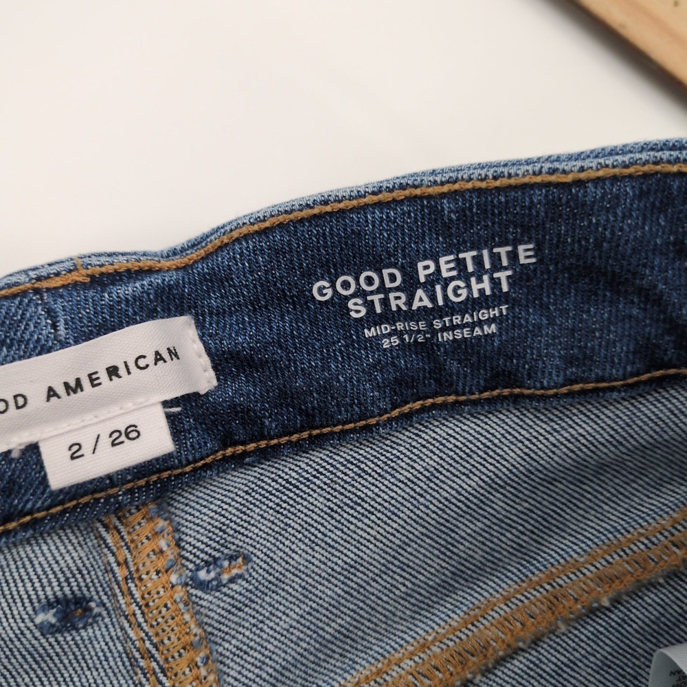 NWT Good American Good Petite Straight Fit Jeans Size 2/26 Mid Rise Blue 25.5" - Picture 7 of 10